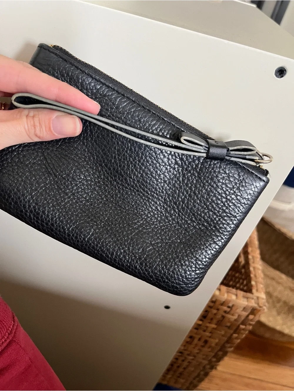 kate spade Pebbled Black Leather Wristlet with Gold Spade Emblem